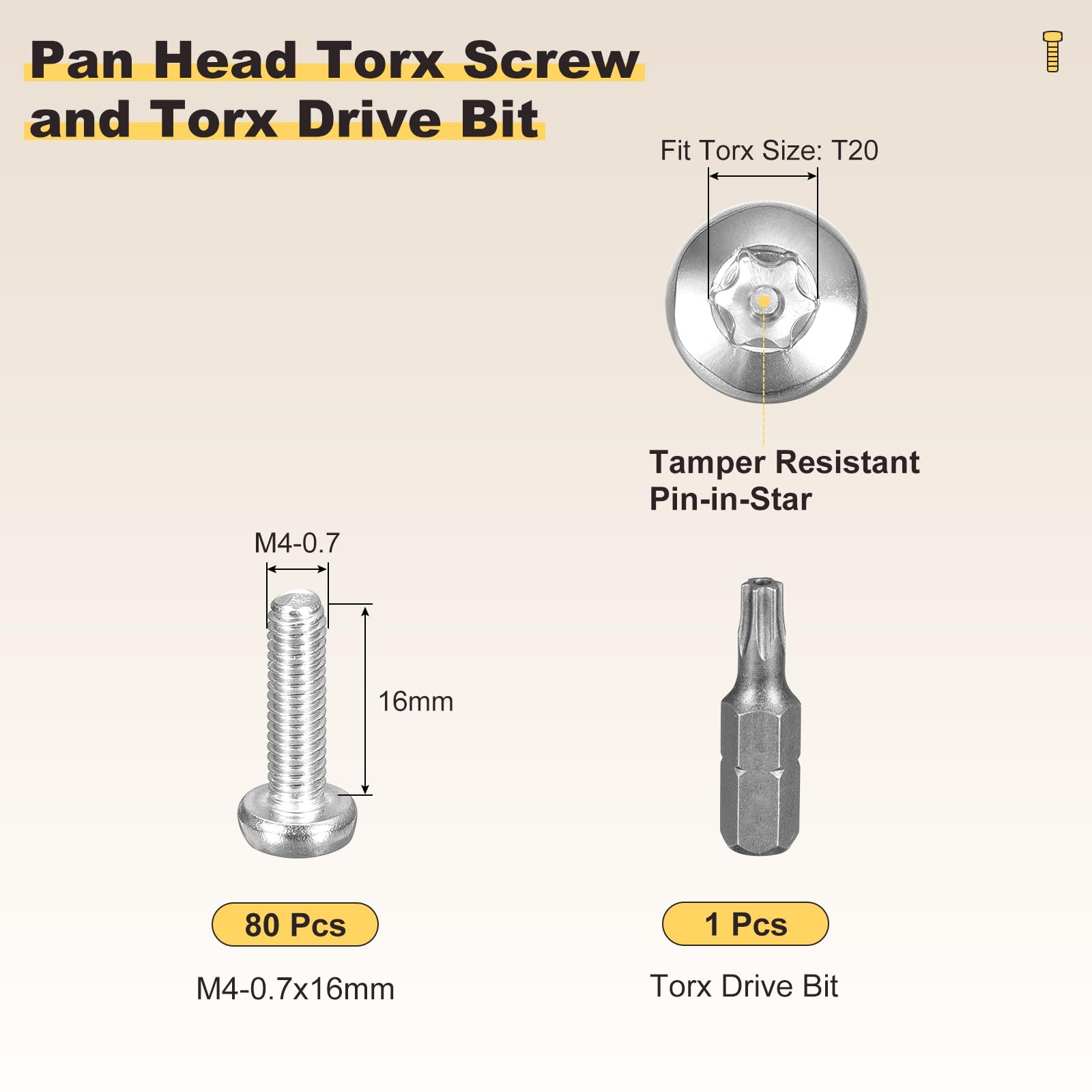 METALLIXITY Pan Head Torx Security Screw Bolts (M4-0.7x16mm) 80pcs - Image 2