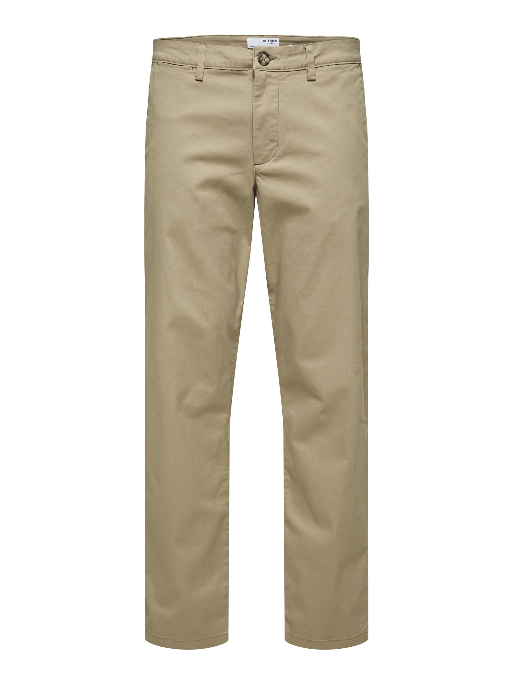 SELETED HOMME Men's SLHSTRAIGHT-New Miles 196 Flex Pants W N Chino, Greige, 34/32, Greige, 34 W/32 L