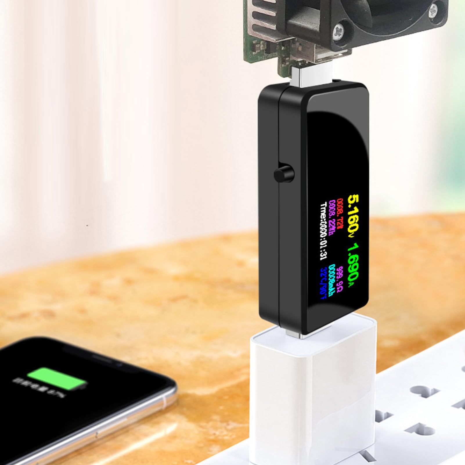 3 Piezas probador USB portátil contador de potencia Detector de voltaje ensayador probador de voltaje eléctrico probador de medidor de potencia USB AbS Transparent