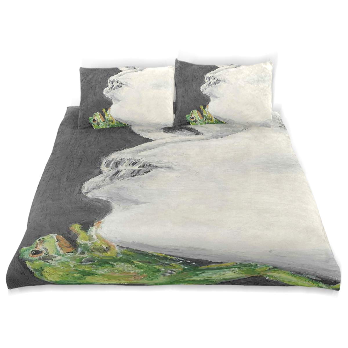 YCHY Decor Duvet Cover Set, Drawing of Lady Kissing The Frog Prince Soul Mates Love Boho Animal A Decorative 3 Pcs Bedding Set with Pillowcases, Twin/Twin XL