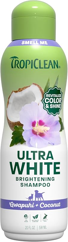 TropiClean Whitening Dog Shampoo, Ultra White Brightening Formula, 20oz