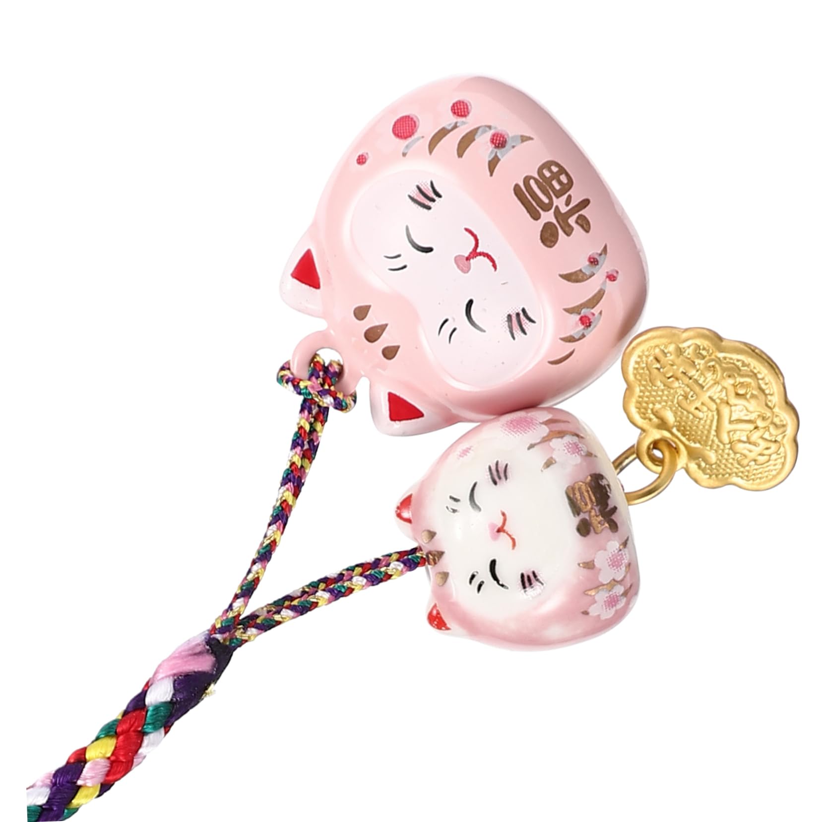 BESTonZON Lucky Cat Bell Bag Hanging Ornament Cat Pendant Japanese Purse Lucky Cat Waving Arm Japanese Decor Key Hanging Pendant Japandi Decor Flamingo Amulet Pink Ceramics Charm