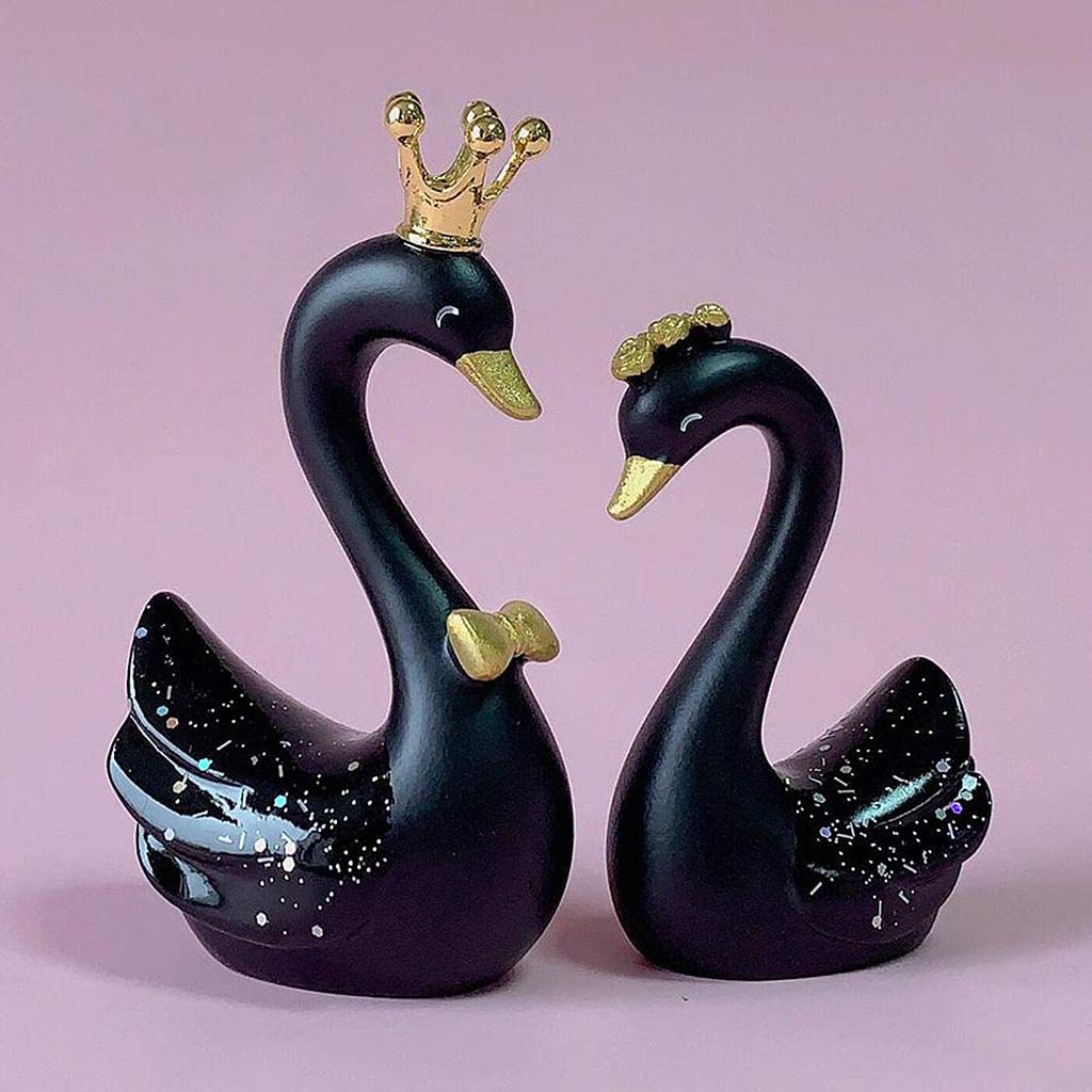 Juego de 6 Figuras de Cisnes de Resina, Esculturas, Decoración para Pasteles O Salpicaderos, Color Negro, 6 Piezas