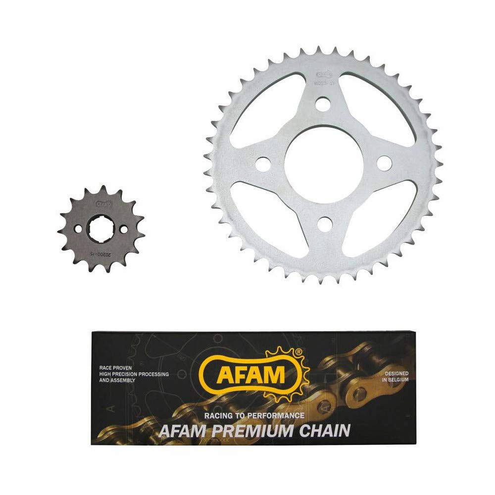 kit chaine compatible avec honda 125 cm c 1983+1999 428 15x43 (diam couronne 58-90-10.5) (demultiplication origine) -afam-