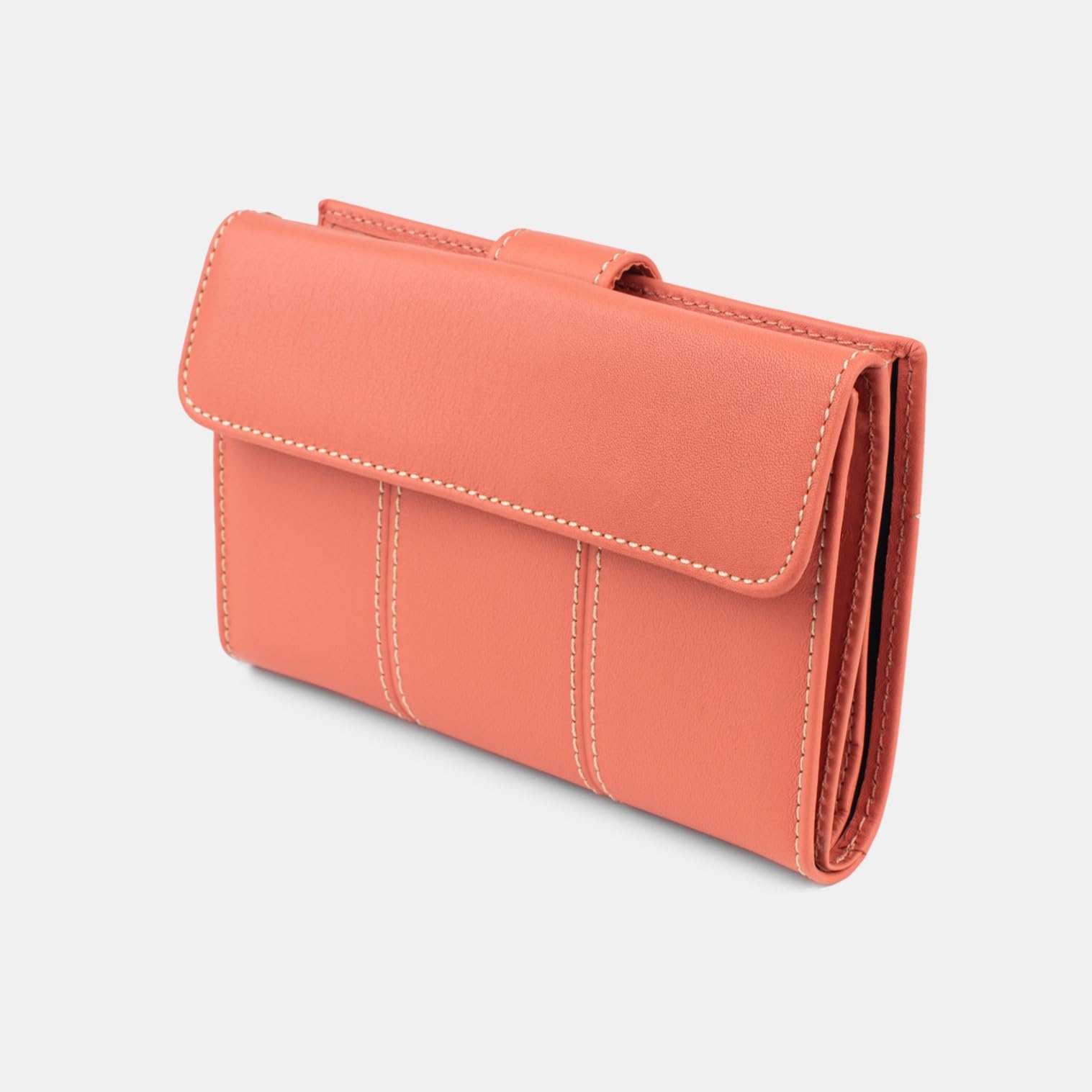 Cartera Mujer Piel Vacuno, Billetero Hecho en España, para 11 Tarjetas, Monedero Exterior con Cremallera, Protección RFID, PS502 (Melocoton, Mediano - 16cm)