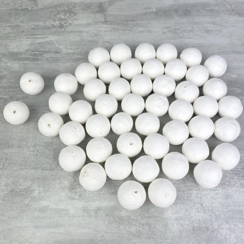 Lot de 50 Boules de 3 cm en ouate de Cellulose, Billes Blanches en Coton compressé de 30mm avec Trou