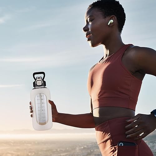 Miniatura 7 de SIEROZUR Botella de agua de vidrio de 32 onzas con popote y asa, botella de vidrio deportiva a prueba de fugas con marcador de tiempo, jarra de agua
