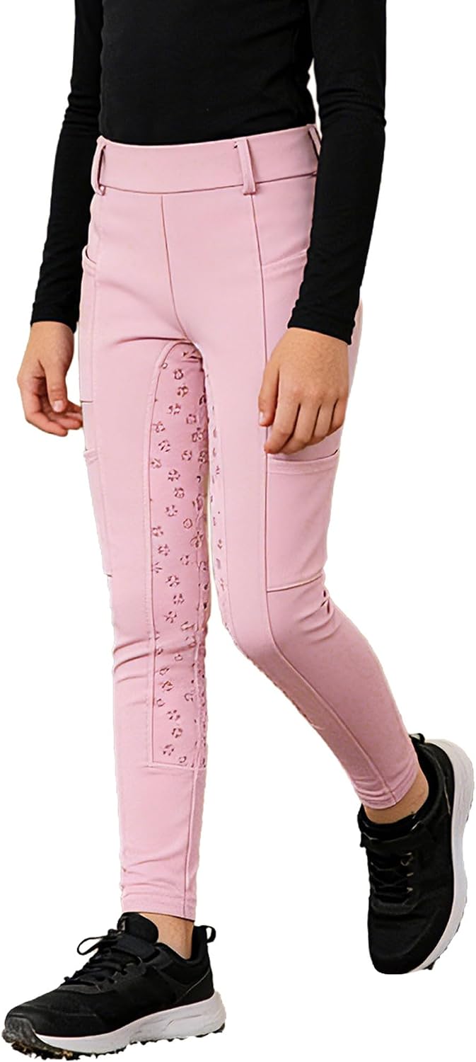 Kids Girls Horse Riding Leggings Full Seat Equestrian Pants Sports Horseback Tights Sweatpants