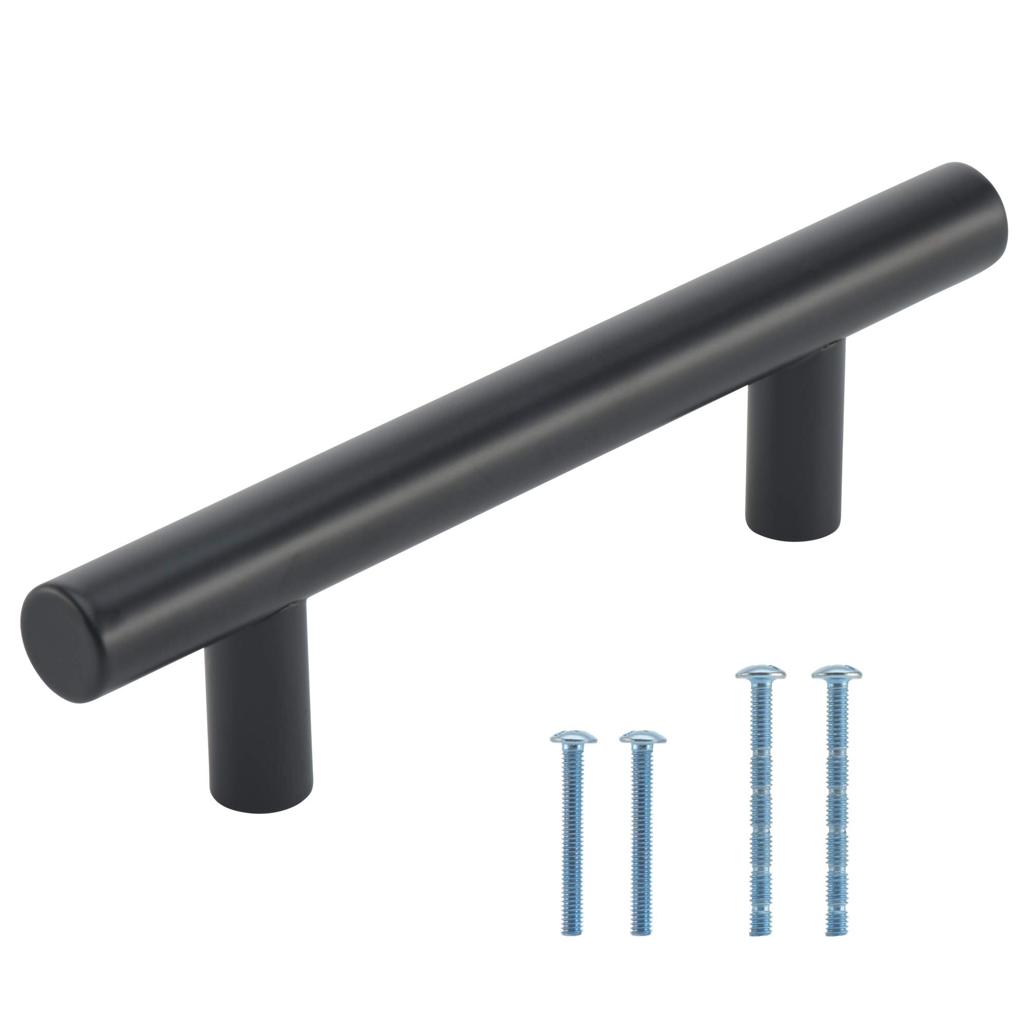 MJD Hardware - 10 Pack Cabinet Pulls Black Round Kitchen Drawer Handles 3" Hole Center 5" Inch Overall Length Stainless Steel Matte Black Cabinet Pulls Knobs