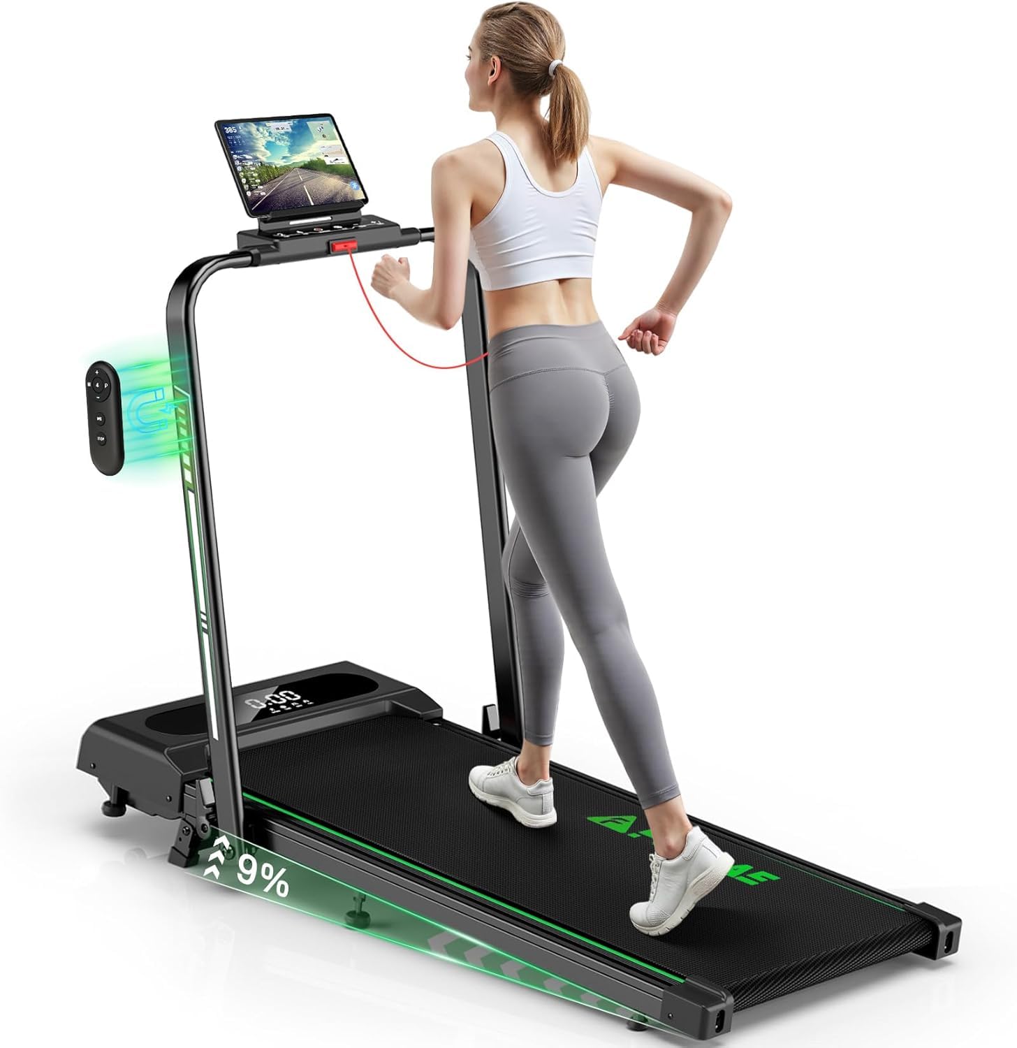 Tapis Roulant Elettrico Pieghevole, FOUSAE 5 in 1 Tapis Roulant con Inclinazione, Tapis roulant pieghevole da 12 km/h, App, Telecomando e Doppio Display LED, Nessuna Installazione Richiesta