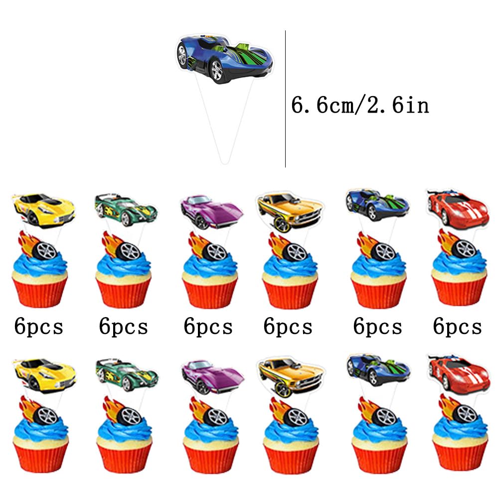 Topper Cupcake Tema Sportivo Gyufise Topper Tema Auto Da Corsa - 25 Pezzi Per Decorazione Torte E Cupcake Per Feste Bambini Topper Torta Auto Da Corsa