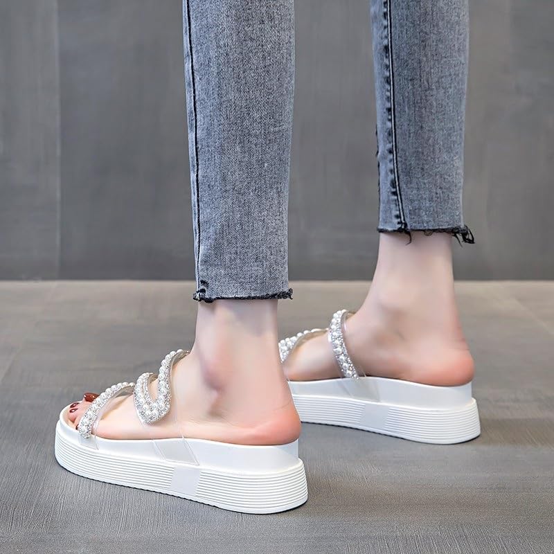 Thick Soled Sandals for Women Wearing Versatile Rhinestone Sandals Sponge Cake Lazy Half Slippers2