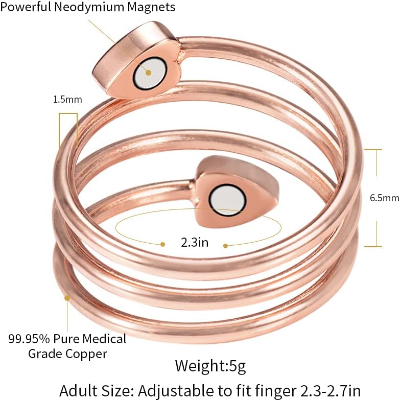 Copper Rings for Women, 99% Pure Copper Set 3Pcs Heart-Shaped Rose Gold Magnetic, Fashion Jewelry Presents(R 3PCS)