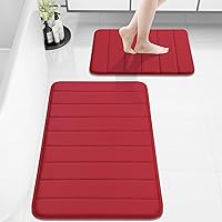 Vista 56 de Buganda Juego de 2 tapetes de baño de espuma viscoelástica y tapete para inodoro en forma de U, lavable a máquina, suave, antideslizante, Negro