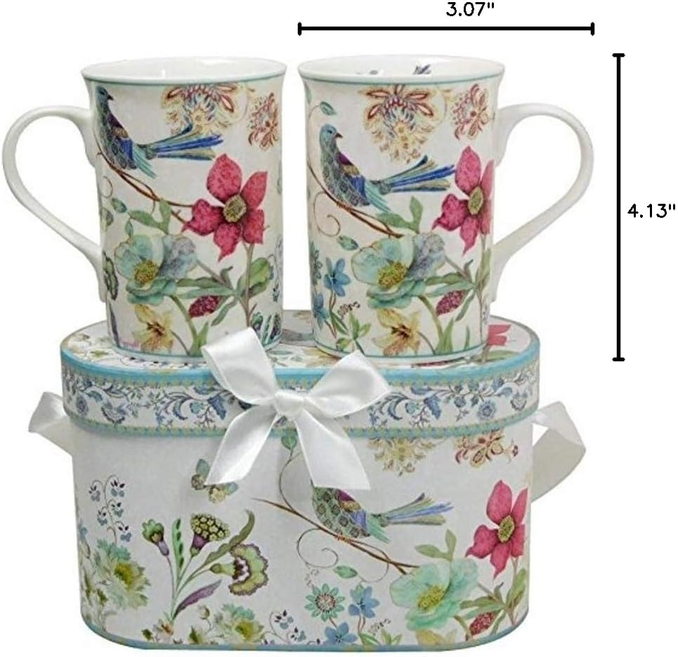Lightahead Elegant Bone China Two Coffee Mugs set in Blue bird design 11.2 oz each cup in attractive gift box - Image 10