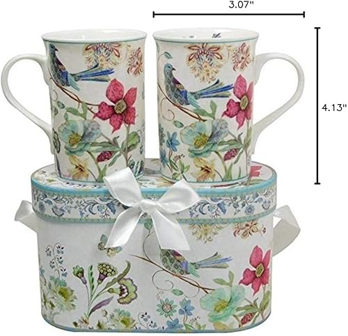 Miniatura 7 de Lightahead Elegante Bone China Dos tazas de café en diseño de pájaro azul 11.2 oz cada taza en atractiva caja de regalo