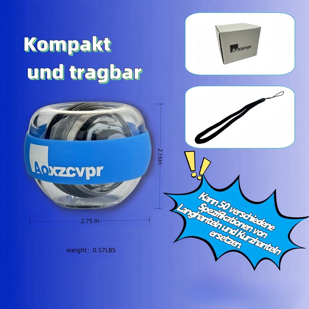 Aoxzcvpr Gyro Power Torque Ball Wrist Exerciser - Auto Start Spinner with LED - Strengthen Grip, Forearm, & Hand - Hand Trainer for Sports Enthusiasts. (Greener)