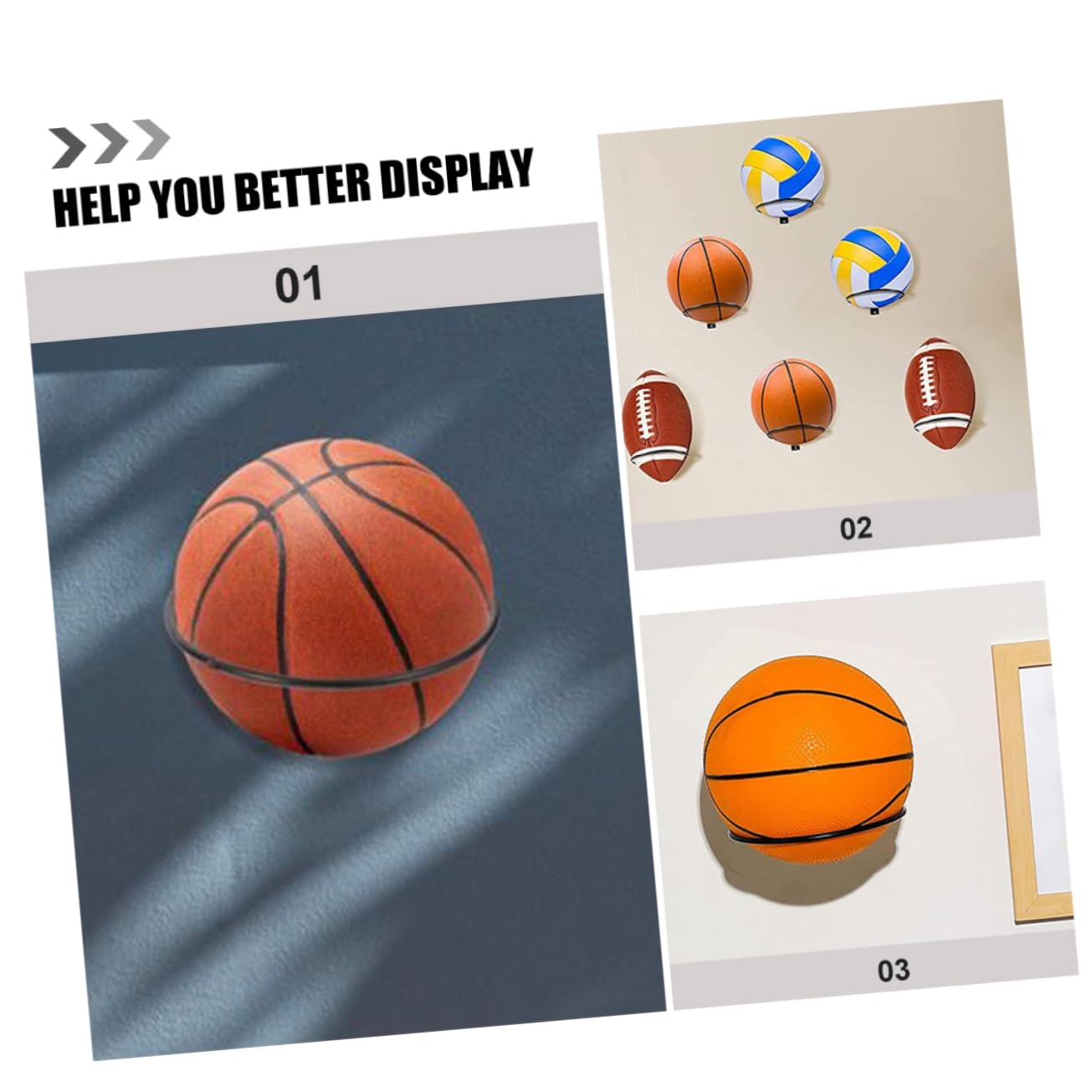 TOYANDONA Soporte de Pared Balones de Fútbol y Baloncesto Estante de Exhibición de Resistente Instalación y Duradera Soporte de Almacenamiento Casa