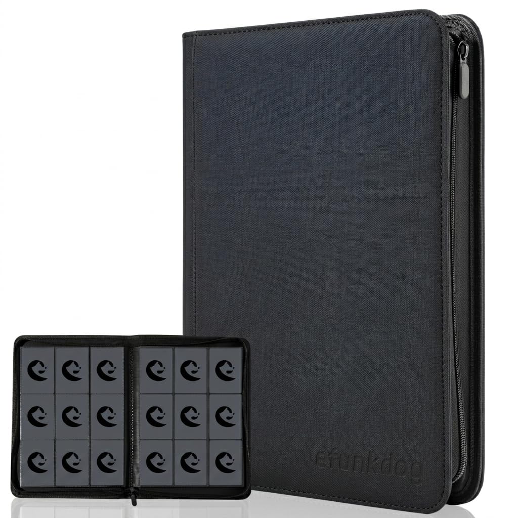Trading Card Binder, 9 Pockets Card Album Folder, 360 Side Loading Pocket PU Cover with Zipper Binder for TCG, Sport Cards (Black)