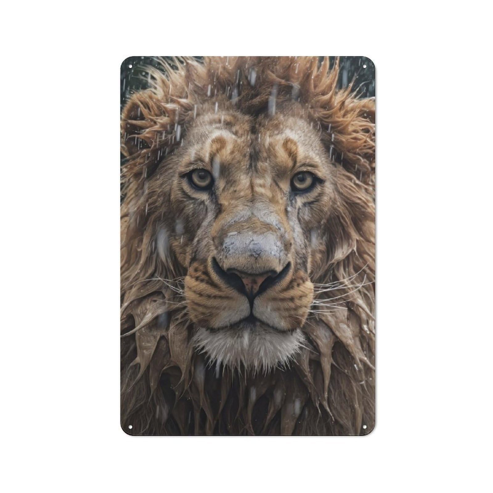 Junmoney Wet Lion Closeup Metal Wall Sign 30X20cm, Retro Decor For Pub Or Café, For Vintage Wall Decor Fans, For Garage And Workshop Walls