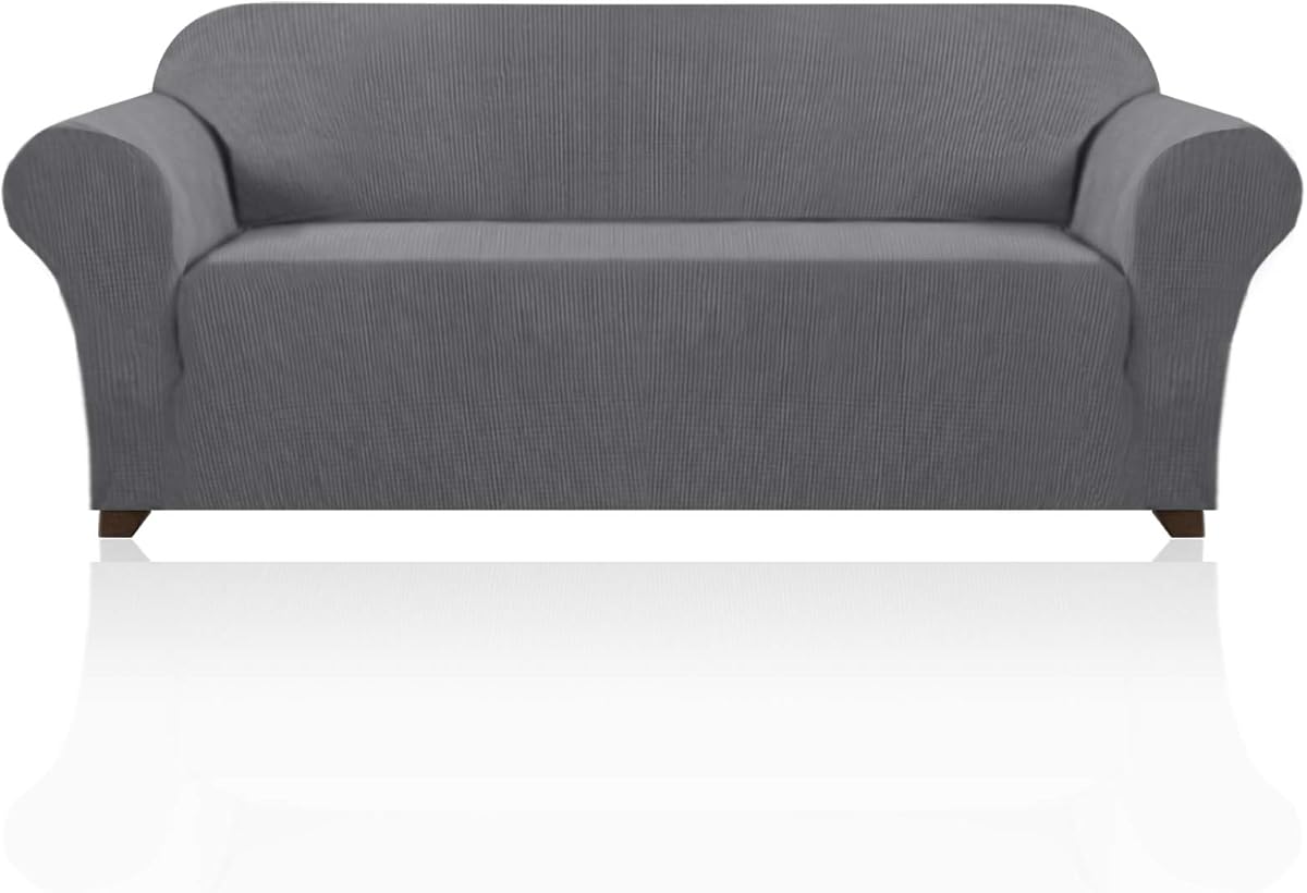 Stretch Sofa Cover Slipcover Couch Covers for 3 Cushion Couch Furniture Protector Sofa Covers with Non Slip Elastic Bottom Dogs Pet Friendly Fitted (Sofa, Grey)