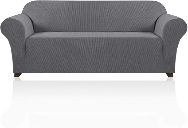 Stretch Sofa Cover Slipcover Couch Covers for 3 Cushion Couch Furniture Protector Sofa Covers with Non Slip Elastic Bottom Dogs Pet Friendly Fitted (Sofa, Grey)