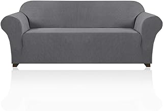 PrinceDeco Stretch Sofa Cover Slipcover Couch Covers for 3 Cushion Couch Furniture Protector Sofa Covers with Non Slip Elastic Bottom Dogs Pet Friendly Fitted (Sofa, Grey)