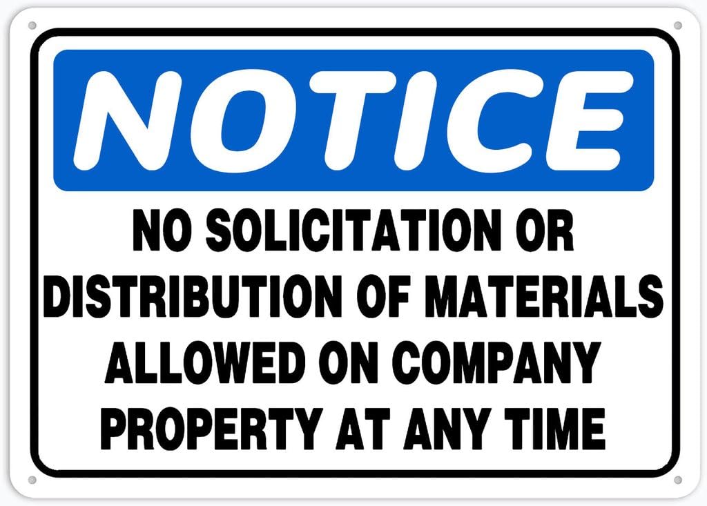8"x12" Rust Free Aluminum Metal Sign - Notice Safety Sign No Solicitation Or Distribution Of Materials - Weather Resistant, Durable, Easy To Mount