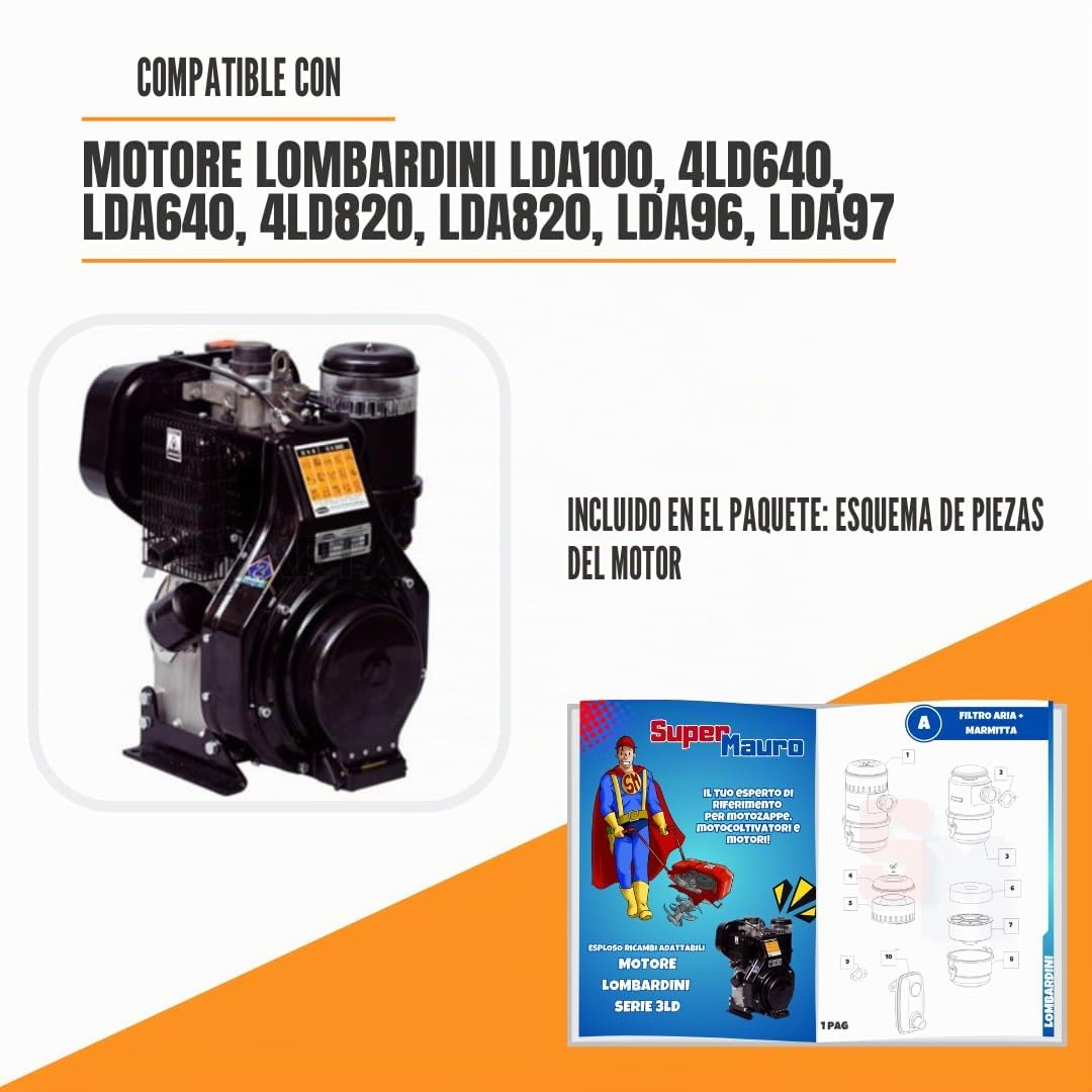 Kit de tapa de punterias con elevador completo – Compatible con motor Lombardini LDA 100, 4LD 640, LDA 640, 4LD 820, LDA 820, LDA 96 y LDA97 – Tapón de ventilación de aceite – Tapón de arranque –
