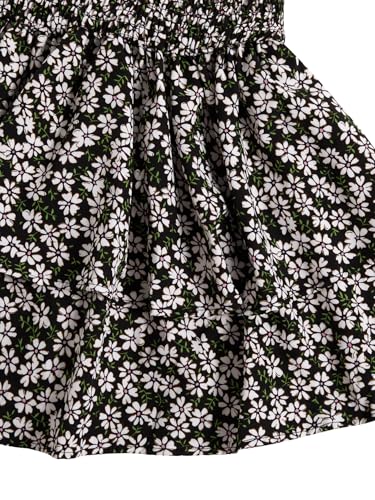 Image of RoseSeek Girl's 2 Piece Outfits Lace Ruched Camisole Tops and Shirred High Waisted Layered Floral Skirts Set