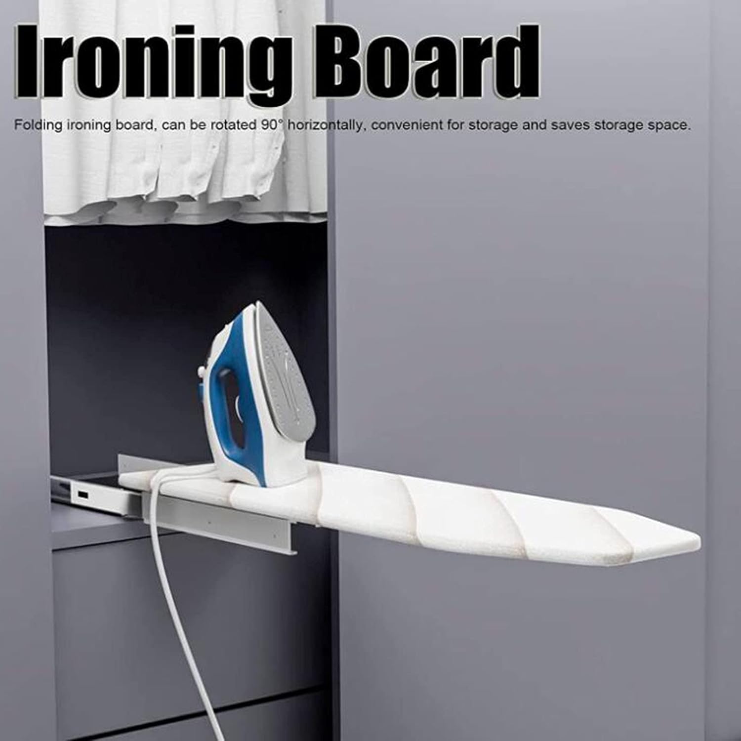 Hiding Ironing Board Closet Built in Ironing Board,90 Degree Rotation Foldable,Pull Out Ironing Board with Heat Resistant Cover for Cabinet Space Saving Foldable Ironing S (White) (White)