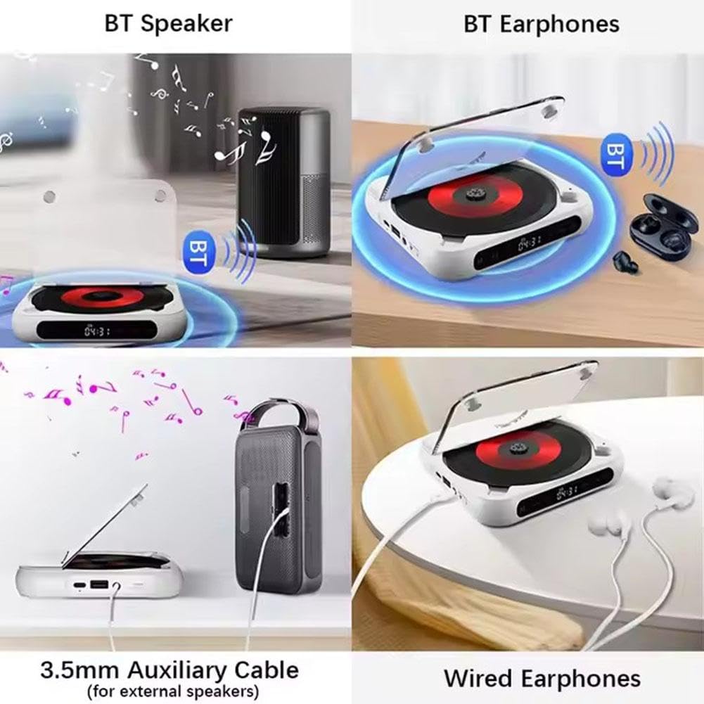 Multifunctionele draagbare stereo cd-speler met Bluetooth, desktop retro kleine oplaadbare desktop cd-speler voor thuis, kantoor, reizen, audiofielen en gebruik in meerdere kamers (vier kleuren