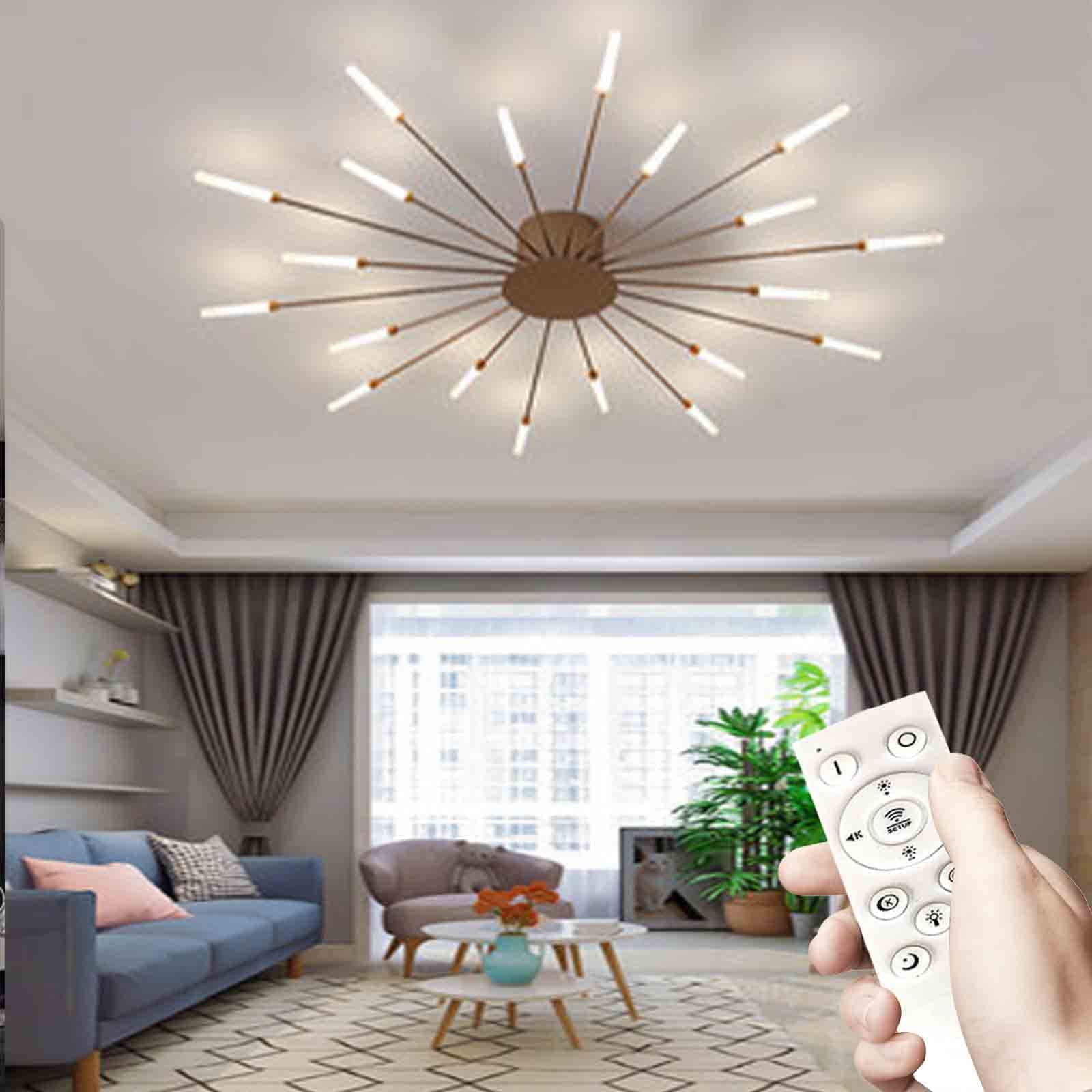 LYMSXAZOU LED Ceiling Light dimmable with Remote Control, Fireworks lamp Modern, 3000-6000K Chandelier for Living Room Bedroom Kitchen Hallway Children's Dining (20, Gold)