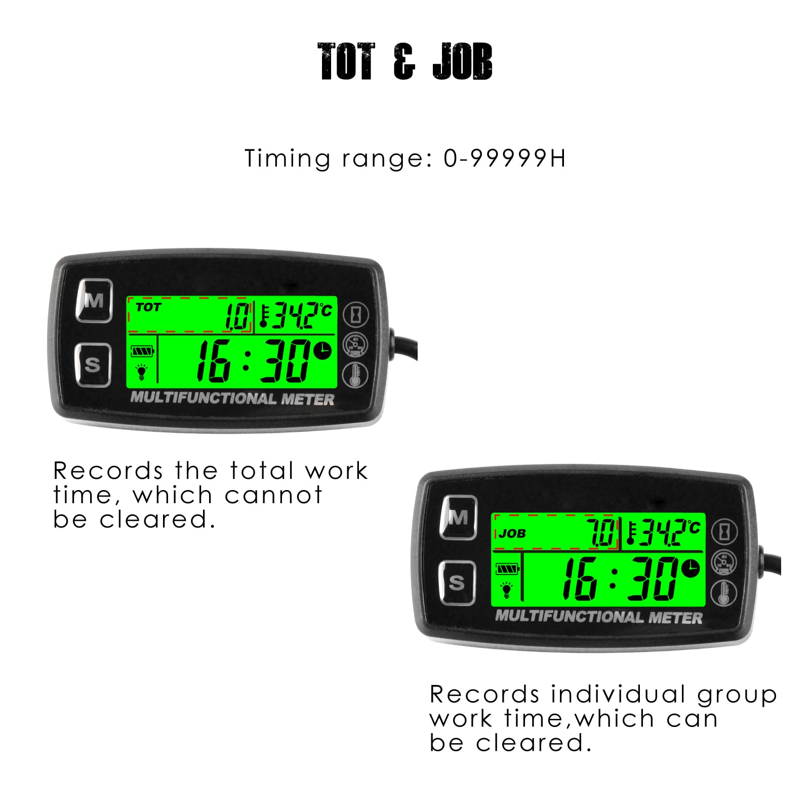 Medidor de temperatura del motor, medidor de horas digital, diseño impermeable, baterías reemplazables, diseñado para cortacésped, automóviles y cuatrimotos (TS002)