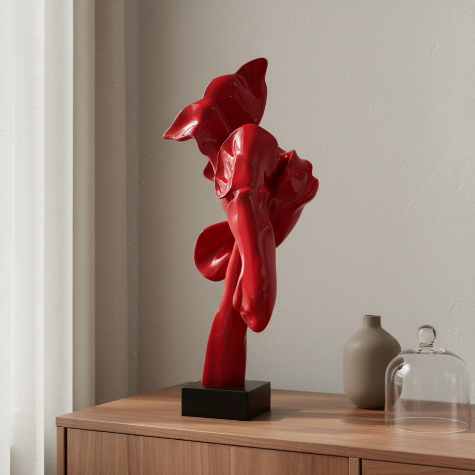 Baoblaze Escultura Arte Escultura Moderna Figura Ornamento Geométrico Estatuilla en Resina con Estructura Equilibrada y Acabado Suave Adecuada para Mostradores, Rojo