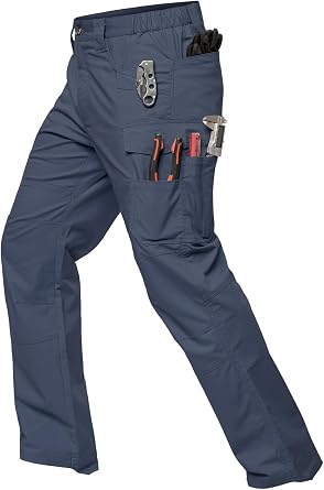 MANSDOUR Mens Ripstop Stretch Work Pants Lightweight Water Resistant Flex Cargo Pants Regular Fit EDC Utility Tactical Pants