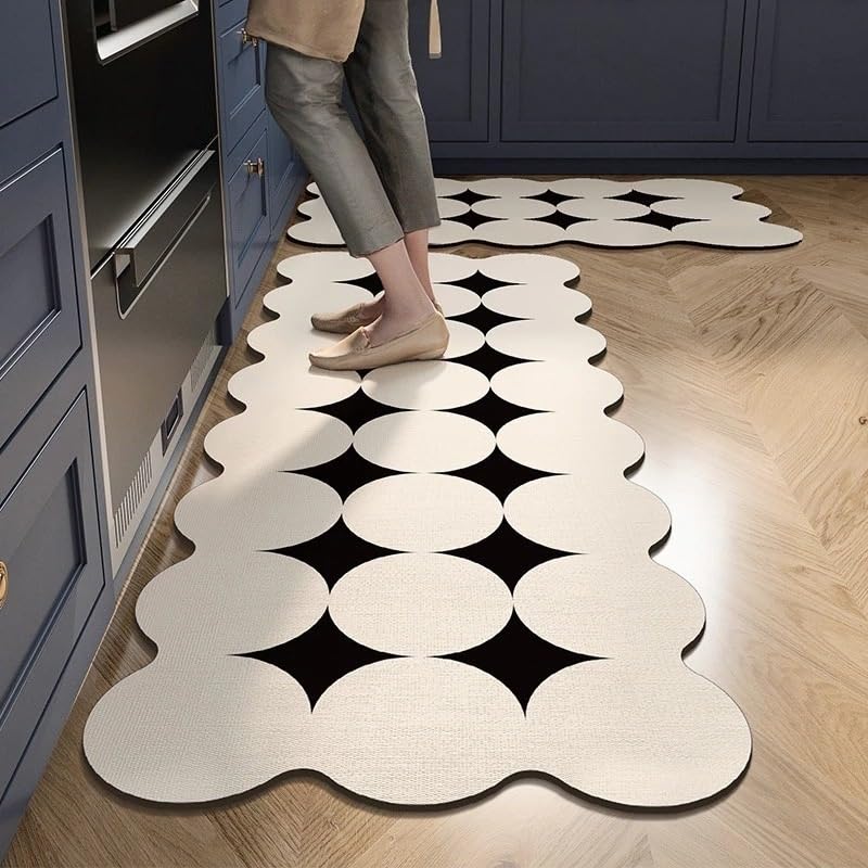 Image of Dailyart 2 Piece Anti-Fatigue Kitchen Floor Mat Set, Cushioned Ergonomic Standing Rugs, Non Stick Oil-Proof and Easy Clean Kitchen Runner for Hardwood Floors (White and Black)