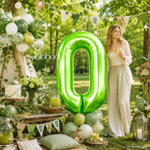 Image of 40 Inch Green Number 0 Balloon Lime Big Large Helium Number 0-9 | Giant Digital 0th Foil Mylar Party Balloon for Birthday Party Anniversary Graduation Decorations