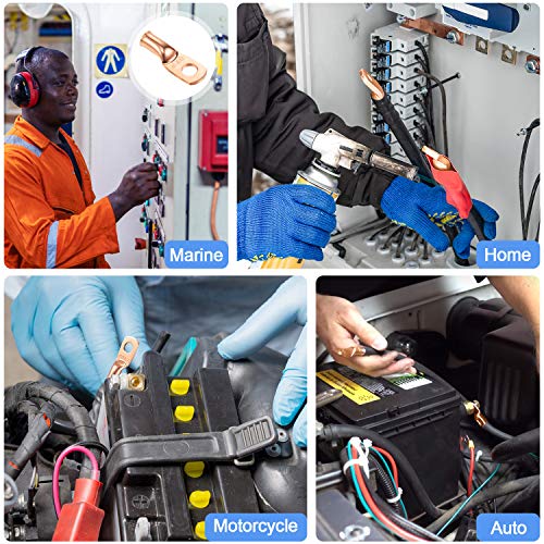 10 Pack Ul Copper Wire Lugs 8 Gauge 8 Awg 3/8 Inch Heavy Duty Battery Cable Terminal Connector, Ring Terminal Copper Crimp Lugs Welding Cable Bare Copper Eyelet Lug With Heat Shrink #TOP5