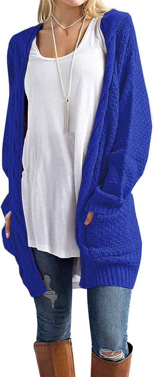 GRECERELLE Women's Loose Open Front Long Sleeve Chunky Knit Cable Cardigans Sweater with Pockets