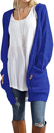 GRECERELLE Women's Loose Open Front Long Sleeve Chunky Knit Cable Cardigans Sweater with Pockets