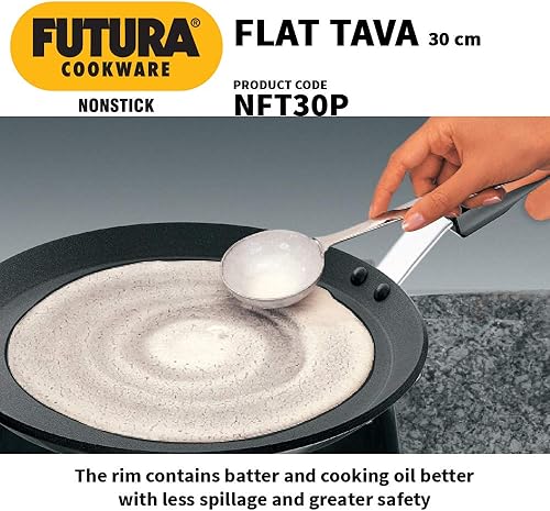 Miniatura 4 de Hawkins Futura 30 cm Flat Tava, Non Stick Tawa with Plastic Handle, Tawa with Rim, Pancake Pan, Flat Pan, Black (NFT30P)