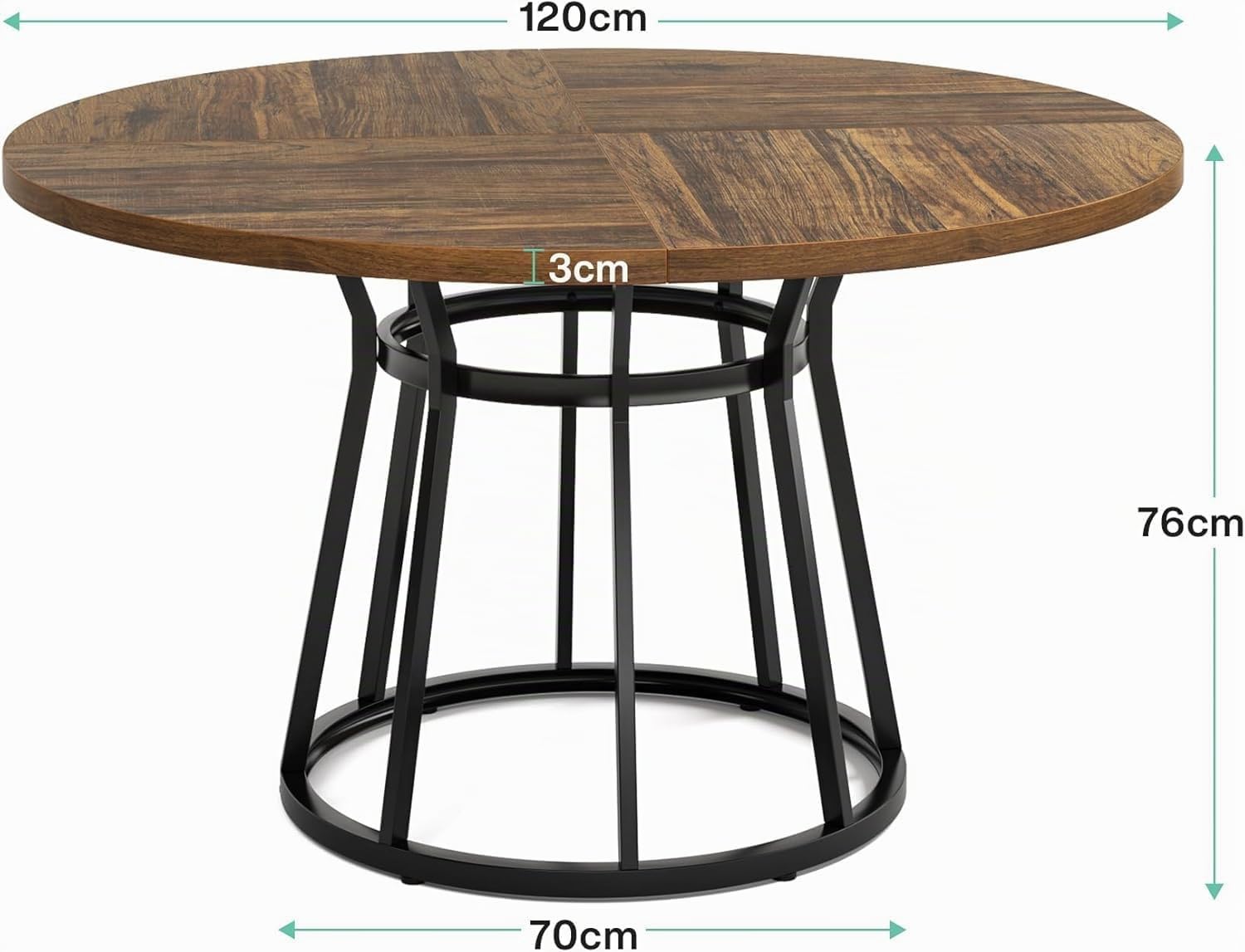 Lailang Mesa de comedor redonda de 120 cm, mueble de comedor, mesa de madera, mesa de comedor ahorra espacio, mesa de salón moderna, mesa de reuniones para oficina, 120 x 120 x 75 cm