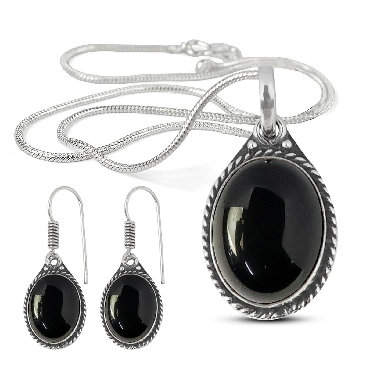 Reiki Crystal Products Natural AAA Black Onyx Pendant with Earring Metal Chain Crystal Stone Locket for Women (B0CZKXBDSL) Amazon Price History, Amazon Price Tracker