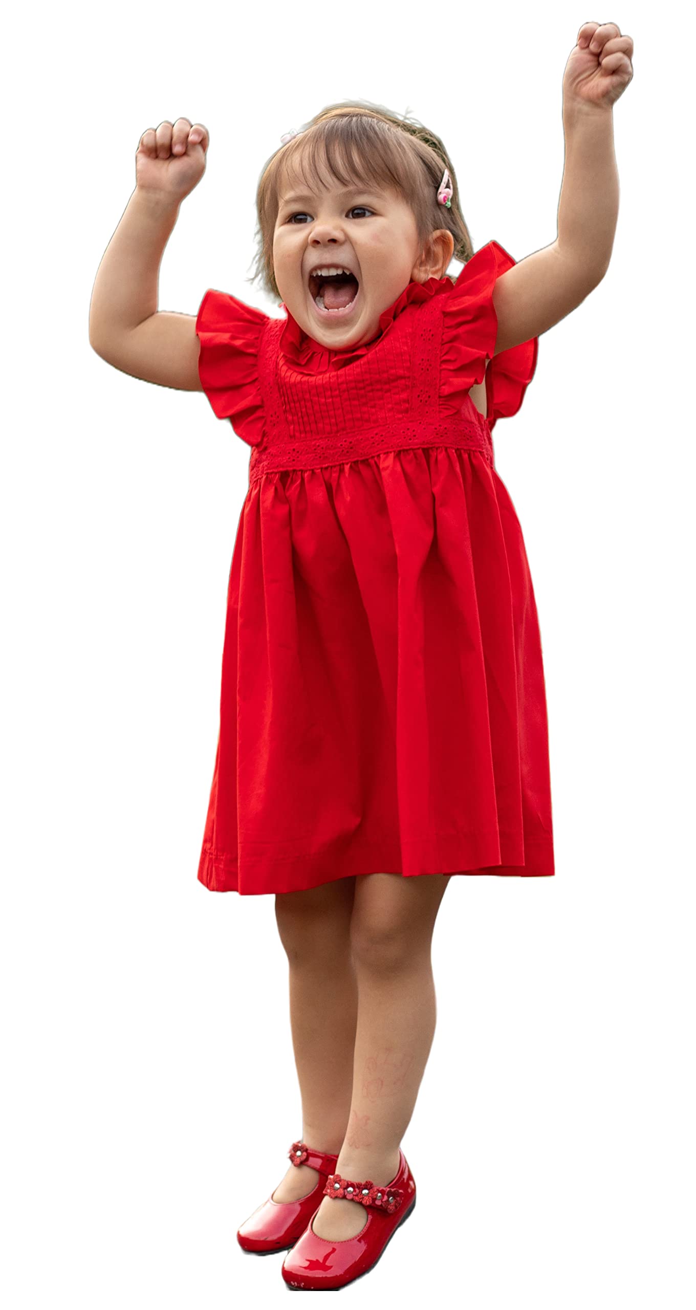 Toddler Baby Girls' Cotton Dress Lace Ruffle Sleeves Princess Party Dress Red