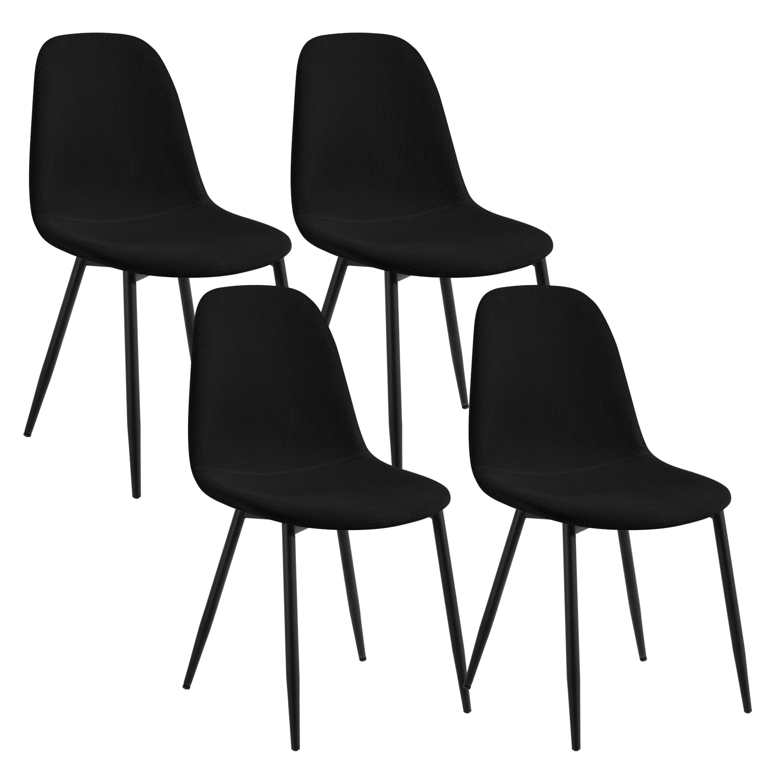 Lestarain Sillas de Comedor Moderna Pack de 4, Sillas Cocina con Respaldo, Sillas Ergonomicas Tapizadas en Tela de Pana, Patas Metálicas, Sillas Nordicas, Negro, LCNI123001-4