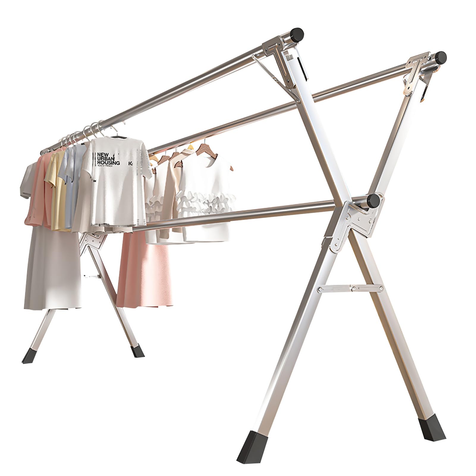Beauenty 95 Inches Clothes Drying Rack, Heavy Duty Stainless Steel Garment Rack Adjustable and Foldable Space Saving Laundry Drying Rack for Indoor Outdoor with 20 Windproof Hooks and 12 Clips
