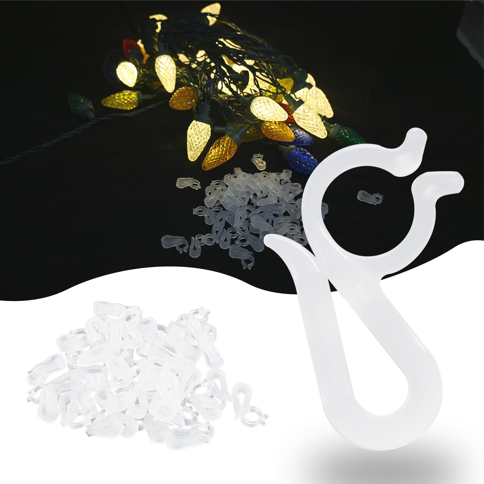 EQUIJUANCE Christmas Light Clips Hangers - Mighty Gutter Clips for Christmas Decoration String Lights Weatherproof - Easy & Quick Installation (60, White)