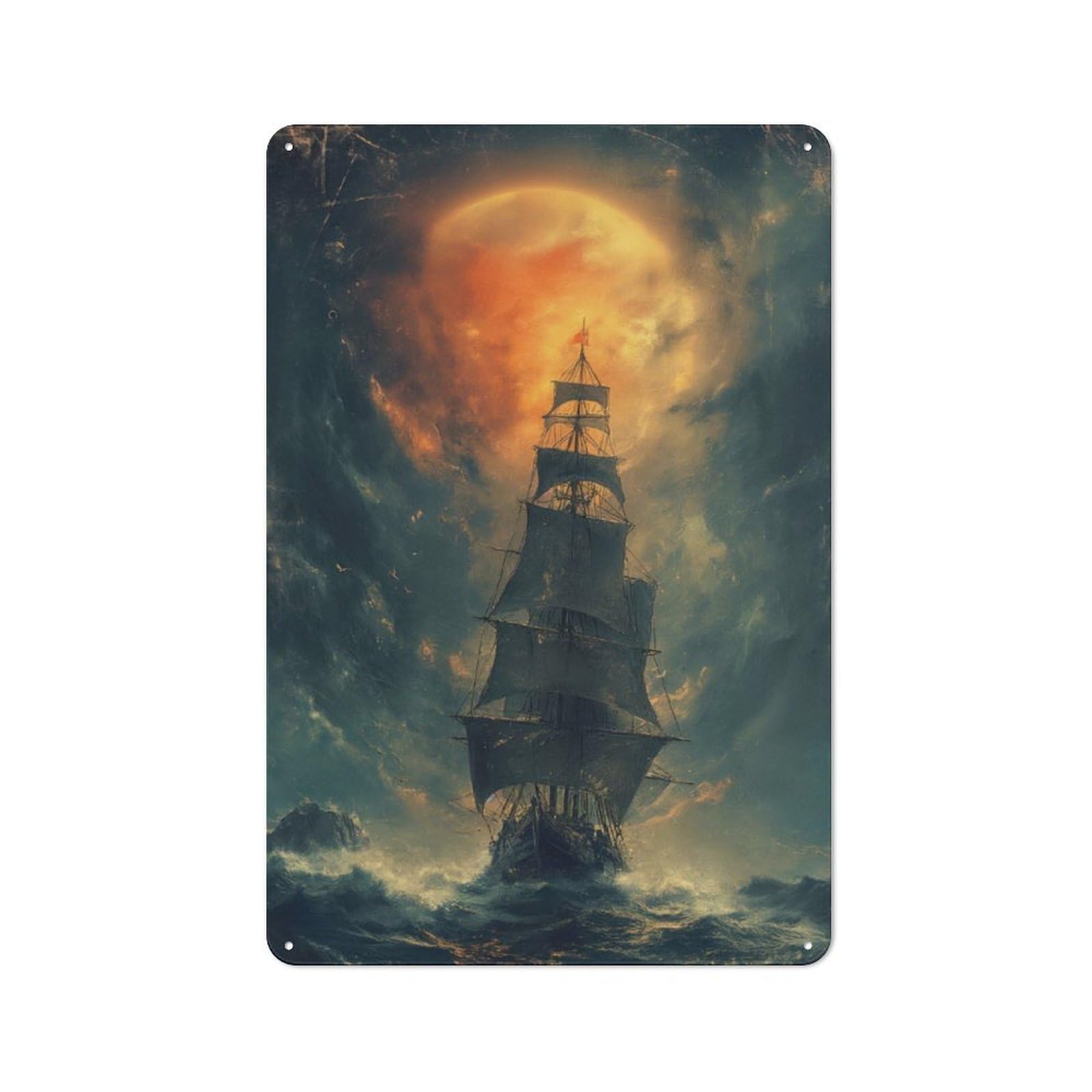 Junmoney Pirate Ship Adventures Vintage Tin Sign 30X20cm With For Café Or Home Bar, Suited To Café-Style Decor Fans