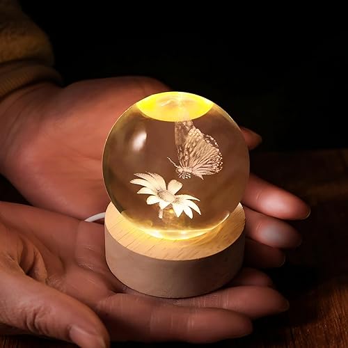 Miniatura 6 de Mariposa 3D de 2.362 in, bola de cristal, estatuilla de mariposa, lámpara de luz nocturna, regalos para mujeres, esposa, novia, pareja